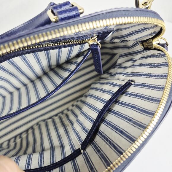 Dooney & Bourke Saffiano Leather Zip Satchel Purse Blue Gold Hardware Crossbody - Picture 15 of 16